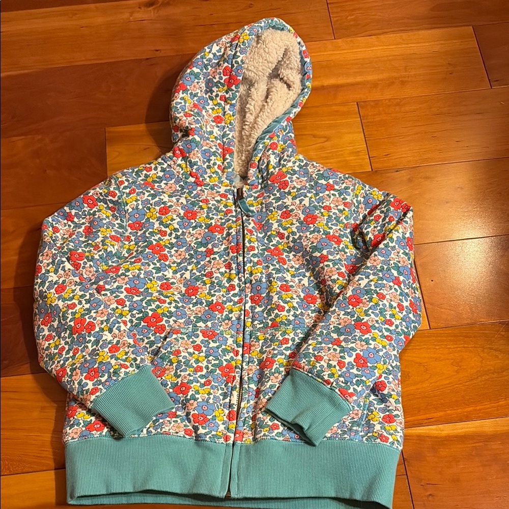 Boden Floral Hoodie with Sherpa Lining girls size 9-10y